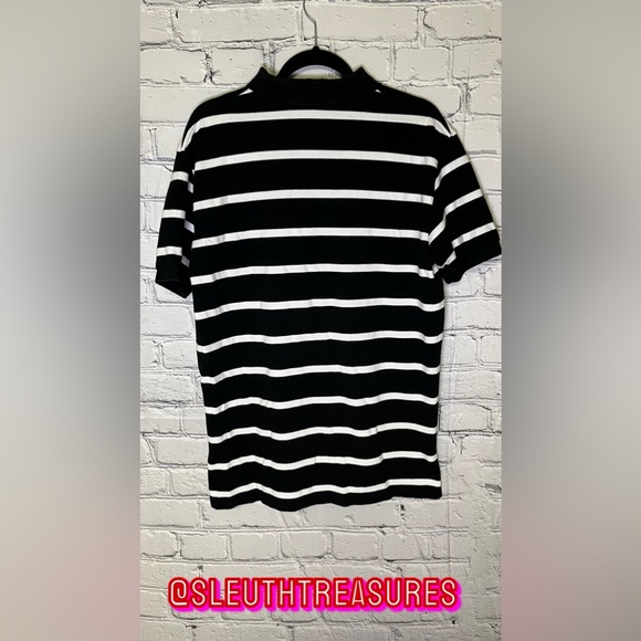 Ralph Lauren Polo Shirt Men's Large Black White Striped Casual Preppy Rugby - Picture 4 of 5